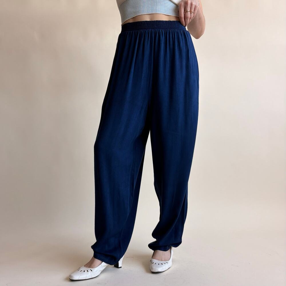 White on White Navy Wide Leg Pants - Small